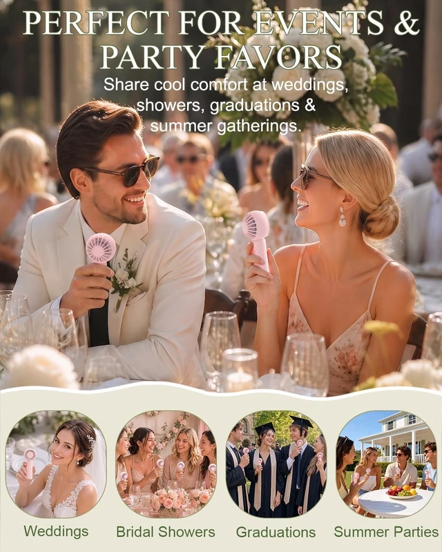 Alt view image 2 of 7 - 12 Pack Mini Fans, USB Rechargeable, Wedding Favors, Blush