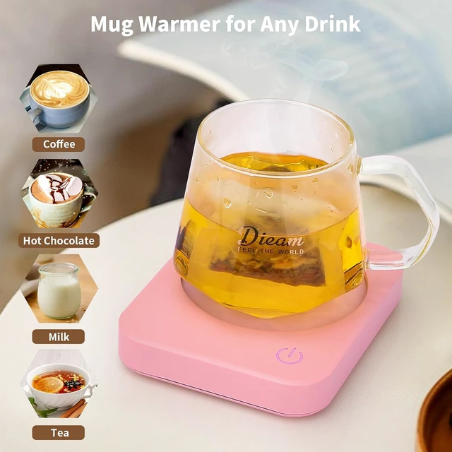 Alt view image 2 of 7 - Coffee Mug Warmer, VOBAGA 4 Hours Auto Shut-Off Coffee Warmer Plate for Office Home Desk Use with 3 Temperature Settings, Electric Cup Warmer for Cocoa,Tea, Milk, Water, Pink (No Cup)
