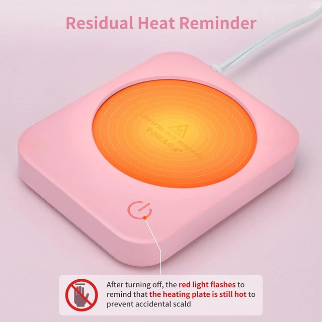 Alt view image 6 of 7 - Coffee Mug Warmer, VOBAGA 4 Hours Auto Shut-Off Coffee Warmer Plate for Office Home Desk Use with 3 Temperature Settings, Electric Cup Warmer for Cocoa,Tea, Milk, Water, Pink (No Cup)