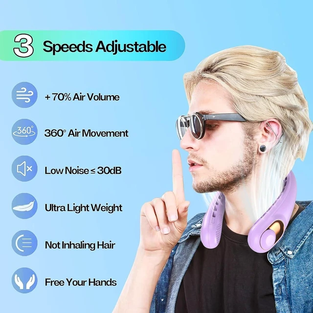 Alt view image 2 of 6 - Neck Fan Portable Rechargeable with LED Display, Personal Travel Fan
