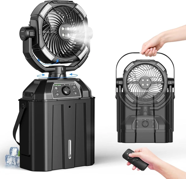 Main image of Misting fan with 7L bucket 90°Oscillating ,4 Spray Mister 25000mAh Rechargeable Camping fan with Remote Control Stepless Speed and Timer for Patios/CampingWaterproof Design Outdoor Fans (Black)