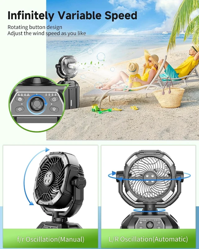 Alt view image 5 of 7 - Misting fan with 7L bucket 90°Oscillating ,4 Spray Mister 25000mAh Rechargeable Camping fan with Remote Control Stepless Speed and Timer for Patios/CampingWaterproof Design Outdoor Fans (Black)