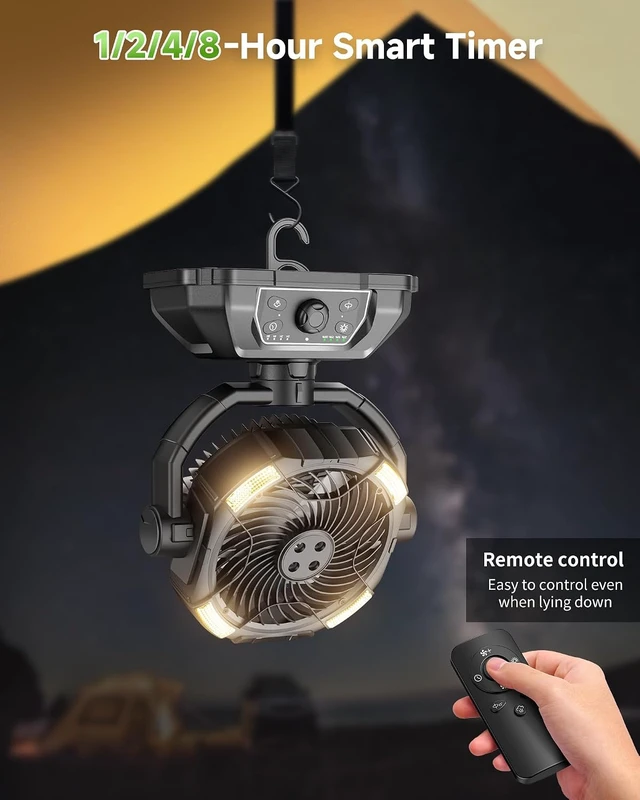 Alt view image 6 of 7 - Misting fan with 7L bucket 90°Oscillating ,4 Spray Mister 25000mAh Rechargeable Camping fan with Remote Control Stepless Speed and Timer for Patios/CampingWaterproof Design Outdoor Fans (Black)