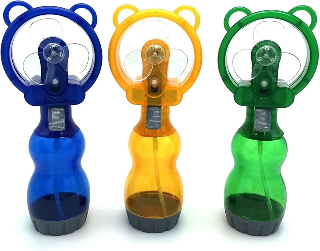 Alt view image 2 of 5 - Water Misting Fan Portable Handheld Spray Fans Battery Operated for Outdoor Cooling- Set of 3 (Blue/Green/Yellow)