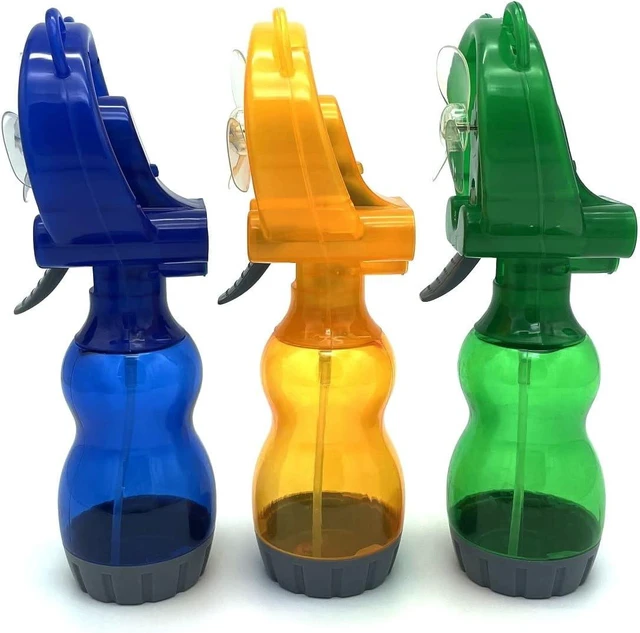 Alt view image 3 of 5 - Water Misting Fan Portable Handheld Spray Fans Battery Operated for Outdoor Cooling- Set of 3 (Blue/Green/Yellow)