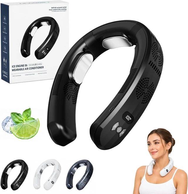 Main image of TC06 Neck Fan, Semiconductor Cooling Air Conditioner, Neck Fans that Blow Cold Air, 6000mAh Battery, Type-C Fast Charges, Smart Display, Quiet (Black)