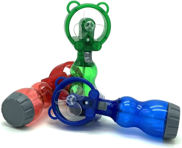 Alt view image 3 of 5 - Water Misting Fan Portable Handheld Spray Fans Battery Operated for Outdoor Cooling- Set of 3 (Blue/Green/Red)