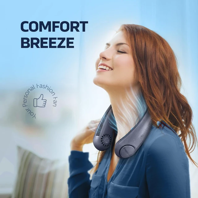 Alt view image 2 of 7 - NEXAIR Portable Neck Fan - 3 Speed Rechargeable Bladeless Neck Fan, Adjustable Personal Blue Neck Fan For Women & Men Modern Design, Great Cooling Fan For Travel, Outdoors & Sports