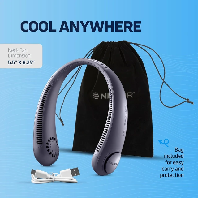 Alt view image 7 of 7 - NEXAIR Portable Neck Fan - 3 Speed Rechargeable Bladeless Neck Fan, Adjustable Personal Blue Neck Fan For Women & Men Modern Design, Great Cooling Fan For Travel, Outdoors & Sports