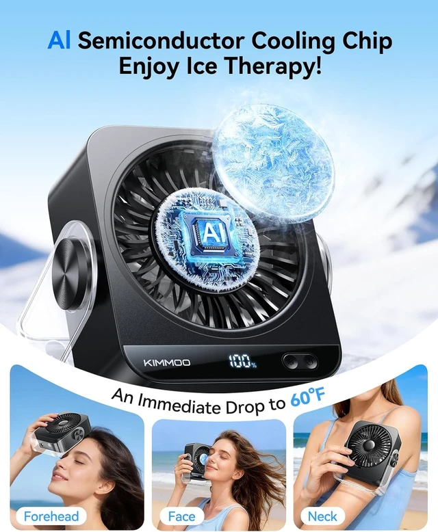 Alt view image 2 of 7 - KIMMOO Rechargeable USB Desk Fan for Bedroom, 199 Speeds Turbo Airflow, Portable Fan with Ice Cooling, Digital Display Quiet Table Fan, 270° Rotating Small Battery Desktop Fans for Home Office (Black)