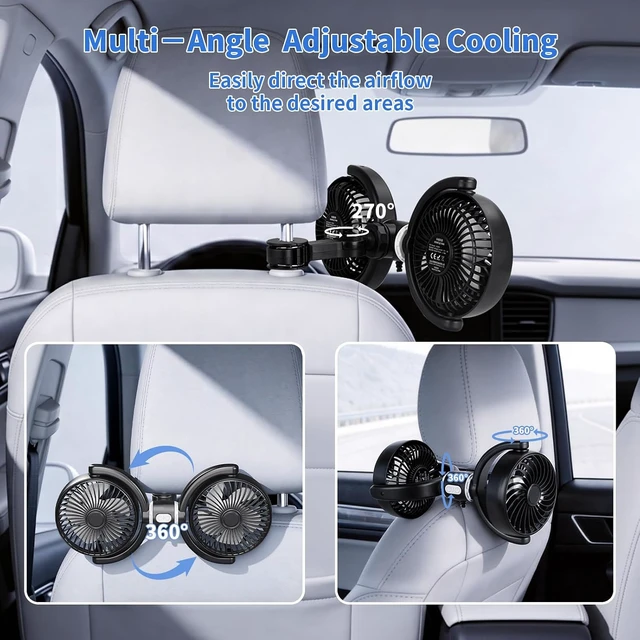 Alt view image 4 of 6 - Kwak's Car Fan for Backseat 360° 3-Speed USB Fan for SUV, Sedan & Truck