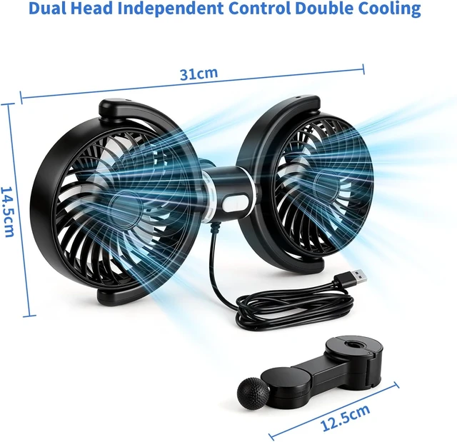 Alt view image 2 of 6 - Kwak's Car Fan for Backseat 360° 3-Speed USB Fan for SUV, Sedan & Truck