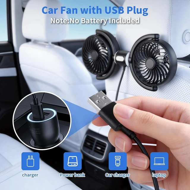 Alt view image 3 of 6 - Kwak's Car Fan for Backseat 360° 3-Speed USB Fan for SUV, Sedan & Truck