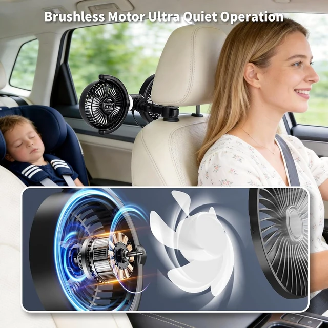 Alt view image 6 of 6 - Kwak's Car Fan for Backseat 360° 3-Speed USB Fan for SUV, Sedan & Truck