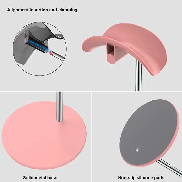Alt view image 5 of 7 - Headphone Stand, Headset Holder with Solid Base for Desk, Compatible with AirPods Max, Beats, Bose, B&O, Sony, Sennheiser, Gaming, etc (Pink)