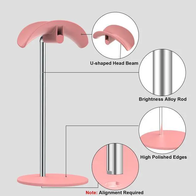 Alt view image 4 of 7 - Headphone Stand, Headset Holder with Solid Base for Desk, Compatible with AirPods Max, Beats, Bose, B&O, Sony, Sennheiser, Gaming, etc (Pink)