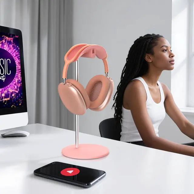 Alt view image 7 of 7 - Headphone Stand, Headset Holder with Solid Base for Desk, Compatible with AirPods Max, Beats, Bose, B&O, Sony, Sennheiser, Gaming, etc (Pink)