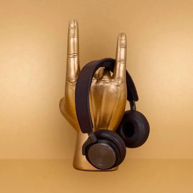 Alt view image 2 of 7 - Headphone Stand - Headphone Holder - Rock On Hand - Headset Stand - Mens Jewellery Holder - Mens Desk Accessories - Controller Holders - Guitar Accessories - Desk Tidy - Dad Rock Gifts - Gold