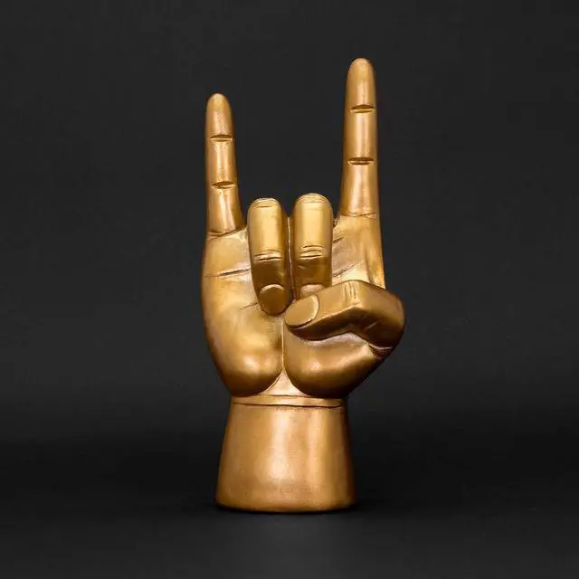 Alt view image 3 of 7 - Headphone Stand - Headphone Holder - Rock On Hand - Headset Stand - Mens Jewellery Holder - Mens Desk Accessories - Controller Holders - Guitar Accessories - Desk Tidy - Dad Rock Gifts - Gold
