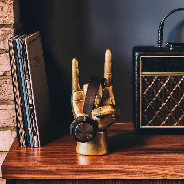 Alt view image 7 of 7 - Headphone Stand - Headphone Holder - Rock On Hand - Headset Stand - Mens Jewellery Holder - Mens Desk Accessories - Controller Holders - Guitar Accessories - Desk Tidy - Dad Rock Gifts - Gold