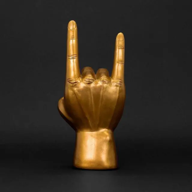 Alt view image 5 of 7 - Headphone Stand - Headphone Holder - Rock On Hand - Headset Stand - Mens Jewellery Holder - Mens Desk Accessories - Controller Holders - Guitar Accessories - Desk Tidy - Dad Rock Gifts - Gold