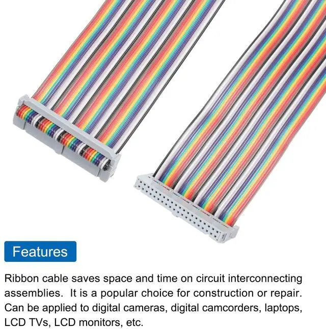 Alt view image 4 of 5 - IDC Rainbow Wire Flat Ribbon Cable 2.54mm Pitch 40 Pin Connection Line FC Dual Female Gray Connector for DIY Experiment 2 Ft Length 1 Pcs