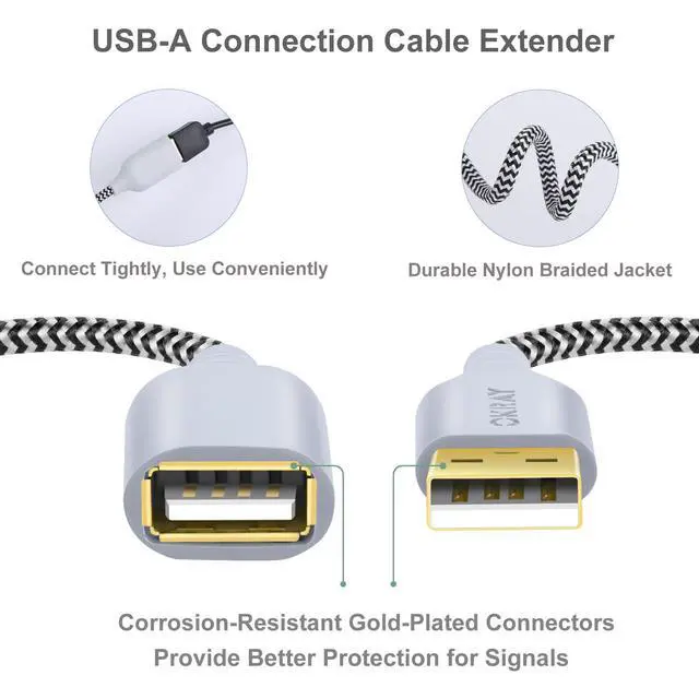 Alt view image 2 of 7 - White USB Extension Cable, Type-A Male to Type-A Female Extender Cord