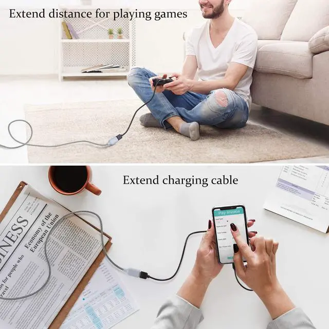 Alt view image 4 of 7 - White USB Extension Cable, Type-A Male to Type-A Female Extender Cord