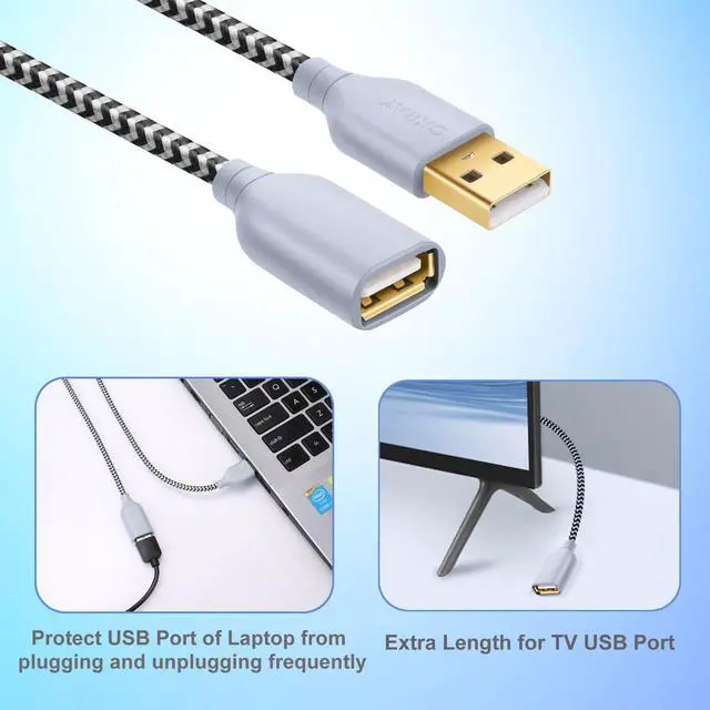 Alt view image 6 of 7 - White USB Extension Cable, Type-A Male to Type-A Female Extender Cord