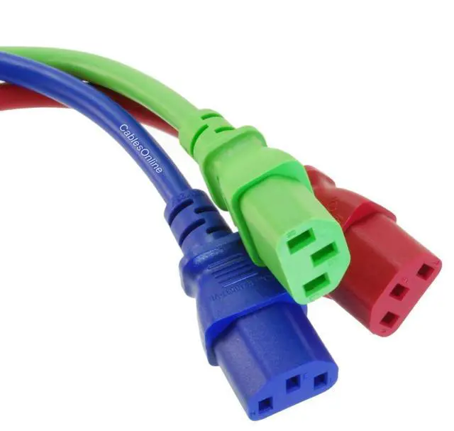 Alt view image 4 of 5 - 3-Pack 1ft Short 3-Conductor, 18AWG, NEMA 5-15P to IEC C13 Power Cable, Three Colors, Red, Green, Blue, PC-301MC