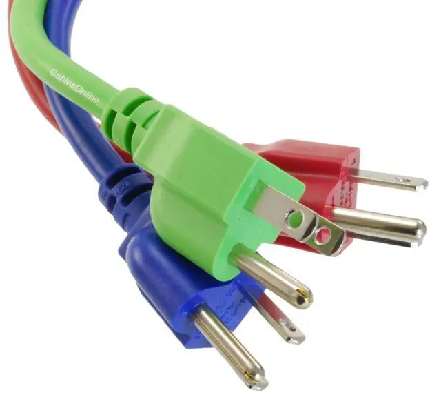 Alt view image 5 of 5 - 3-Pack 1ft Short 3-Conductor, 18AWG, NEMA 5-15P to IEC C13 Power Cable, Three Colors, Red, Green, Blue, PC-301MC