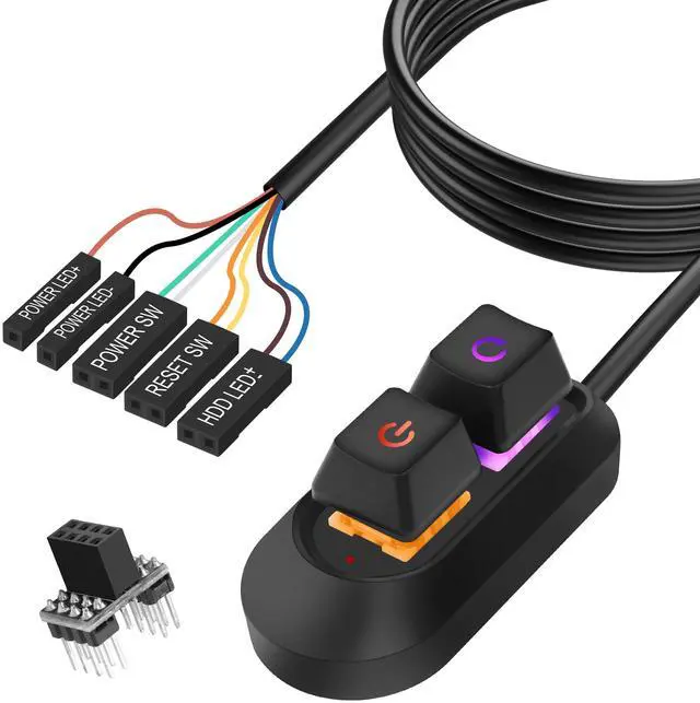 Main image of Desktop Computer Power Switch Power Supply Cable, External PC Power Button Extension Cable with ON Off Reset Switch for Computer Motherboard (2M, Black)
