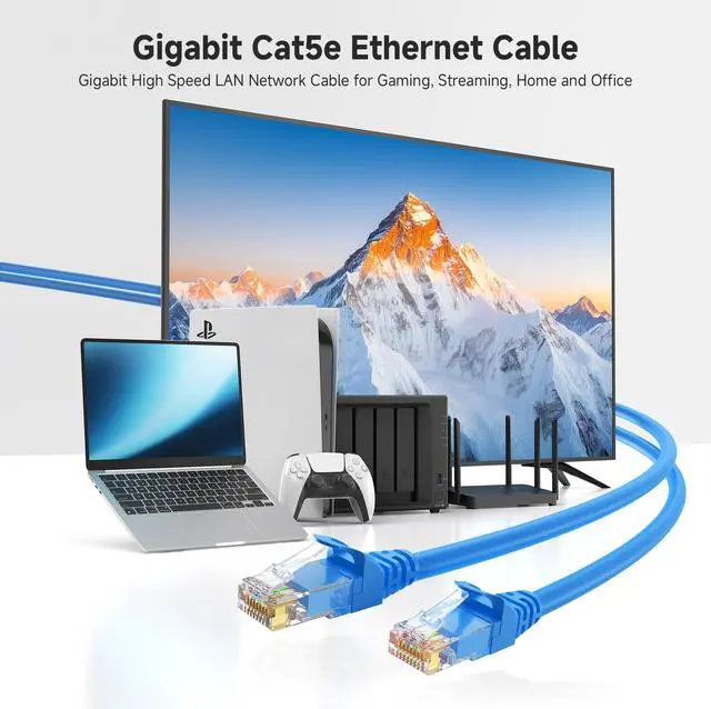 Alt view image 2 of 7 - 1Gbps 8-Pack Snagless Cat 5e Ethernet Cable, 1ft, Blue