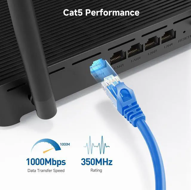 Alt view image 4 of 7 - 1Gbps 8-Pack Snagless Cat 5e Ethernet Cable, 1ft, Blue