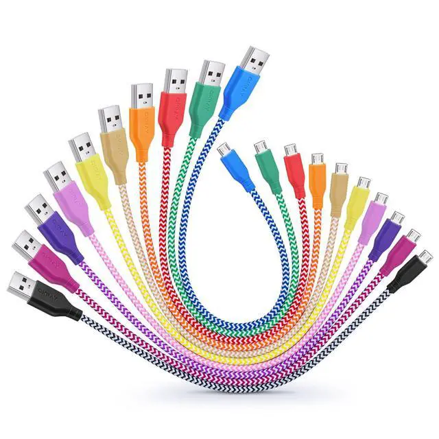 Alt view image 2 of 7 - 10-Pack Short Micro USB Cable 1ft USB-A to Micro USB Fast Charge Cord