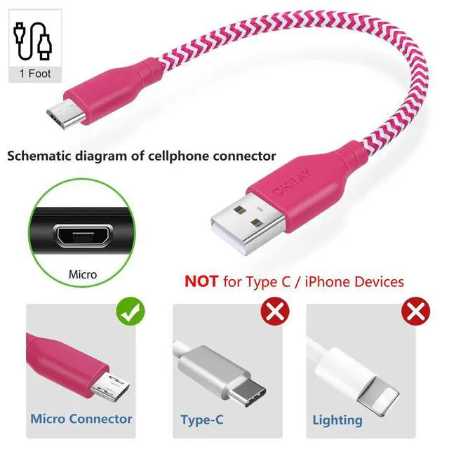 Alt view image 3 of 7 - 10-Pack Short Micro USB Cable 1ft USB-A to Micro USB Fast Charge Cord