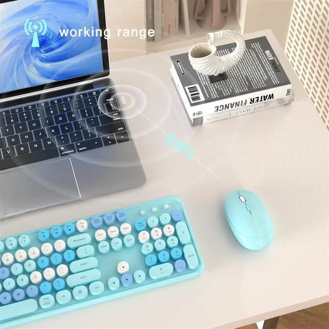 Alt view image 4 of 6 - Colorful Wireless Computer Keyboard and Mouse Combo (Blue-Colorful)