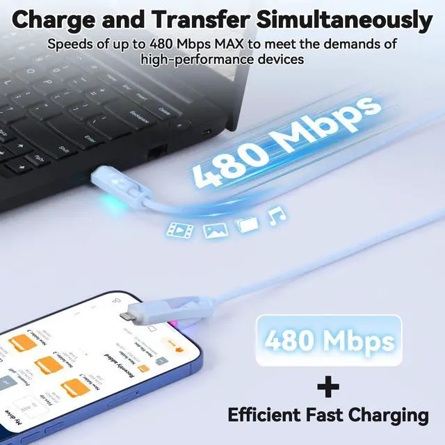 Alt view image 4 of 7 - 2 Pack 4 in 1 Charging Cable Flexible Silicone 60w Fast Charge Multi Charging Cable 480 Mbps High Speed RGB Charging Cord USBA/TypeC to TypeC/iPhone for iPhone, Samsung, Tablets, Laptop