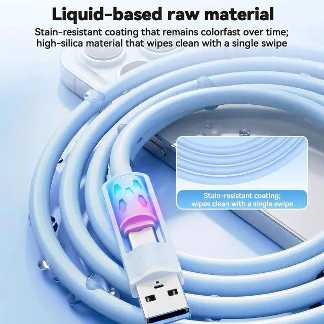 Alt view image 5 of 7 - 2 Pack 4 in 1 Charging Cable Flexible Silicone 60w Fast Charge Multi Charging Cable 480 Mbps High Speed RGB Charging Cord USBA/TypeC to TypeC/iPhone for iPhone, Samsung, Tablets, Laptop