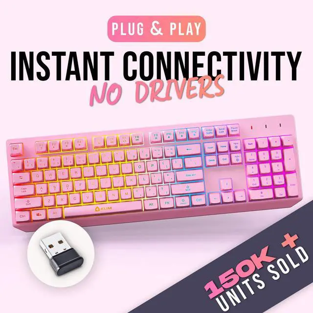 Alt view image 2 of 7 - Chroma Pink Wireless Keyboard RGB Backlit, Rechargeable Battery, Wireless Keyboard with Water-Resistant Durable Design, Compatible with PC, Mac, PS4, PS5