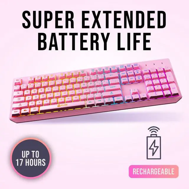 Alt view image 3 of 7 - Chroma Pink Wireless Keyboard RGB Backlit, Rechargeable Battery, Wireless Keyboard with Water-Resistant Durable Design, Compatible with PC, Mac, PS4, PS5
