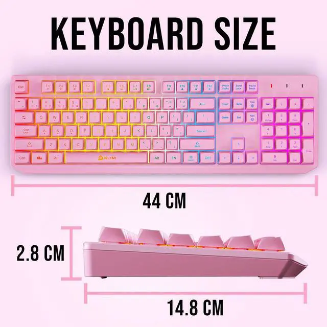 Alt view image 7 of 7 - Chroma Pink Wireless Keyboard RGB Backlit, Rechargeable Battery, Wireless Keyboard with Water-Resistant Durable Design, Compatible with PC, Mac, PS4, PS5