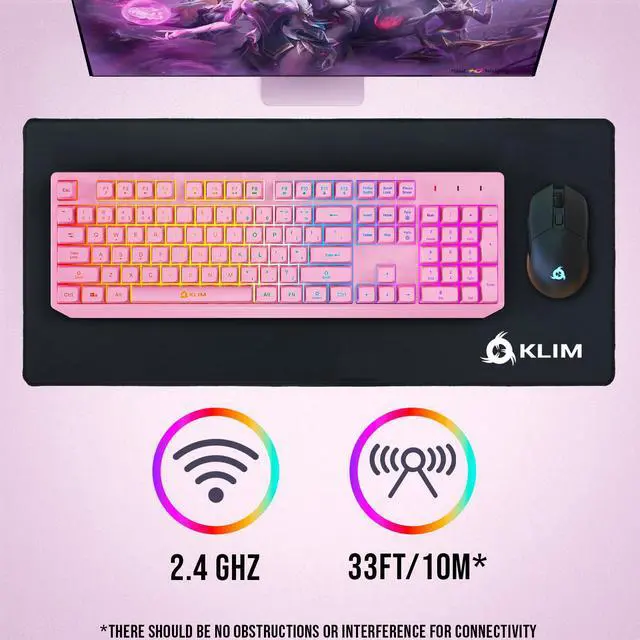 Alt view image 6 of 7 - Chroma Pink Wireless Keyboard RGB Backlit, Rechargeable Battery, Wireless Keyboard with Water-Resistant Durable Design, Compatible with PC, Mac, PS4, PS5