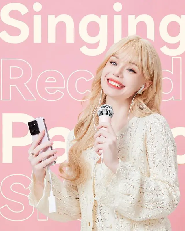 Alt view image 5 of 7 - Singing Microphone with Earphone, Ideal for Vocal Recording, Podcasting, Live Streaming, Gaming, Compatible with Smule & Starmaker & Stingray, USB-C Dongle & Lightning Adapter, Pink