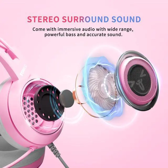 Alt view image 2 of 7 - G951s Pink Stereo Gaming Headset with Mic for PS4,Xbox,PC,Mobile Phone,3.5mm Noise Reduction Cat Ear Headphones Lightweight Over Ear Headphones for Woman