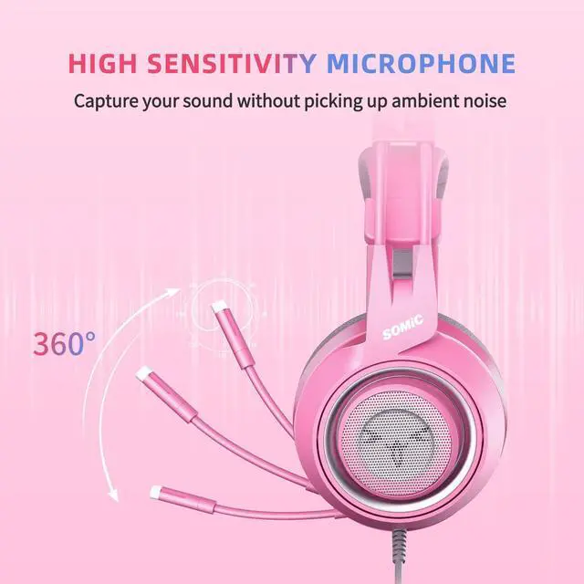 Alt view image 3 of 7 - G951s Pink Stereo Gaming Headset with Mic for PS4,Xbox,PC,Mobile Phone,3.5mm Noise Reduction Cat Ear Headphones Lightweight Over Ear Headphones for Woman