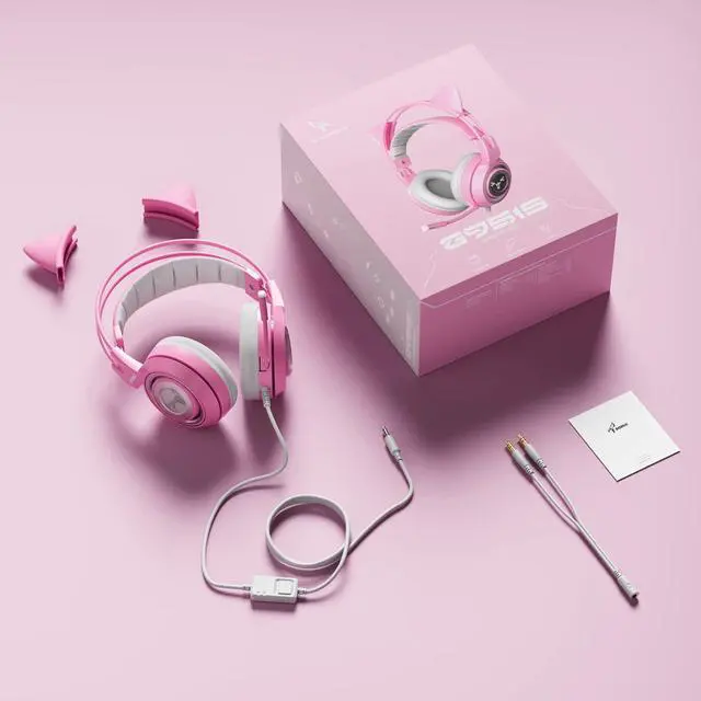 Alt view image 7 of 7 - G951s Pink Stereo Gaming Headset with Mic for PS4,Xbox,PC,Mobile Phone,3.5mm Noise Reduction Cat Ear Headphones Lightweight Over Ear Headphones for Woman