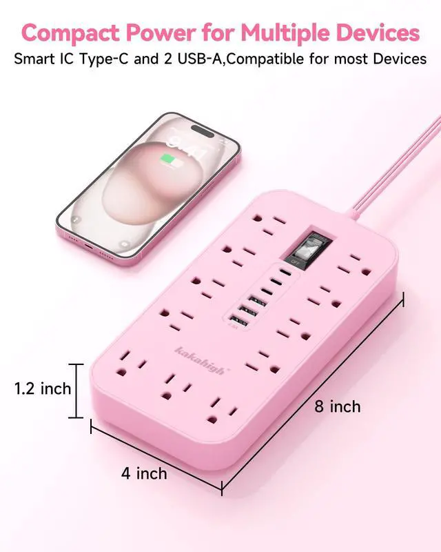 Alt view image 2 of 7 - Pink Extension Cord with Multiple Outlets- 5 FT