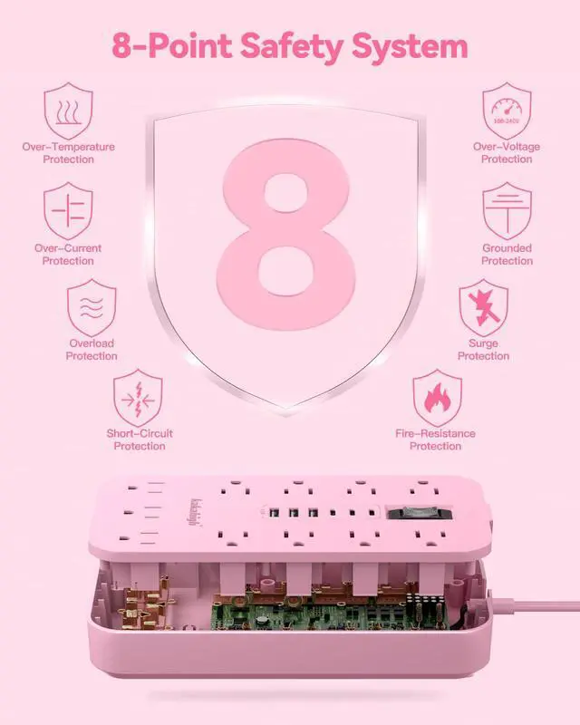 Alt view image 6 of 7 - Pink Extension Cord with Multiple Outlets- 5 FT