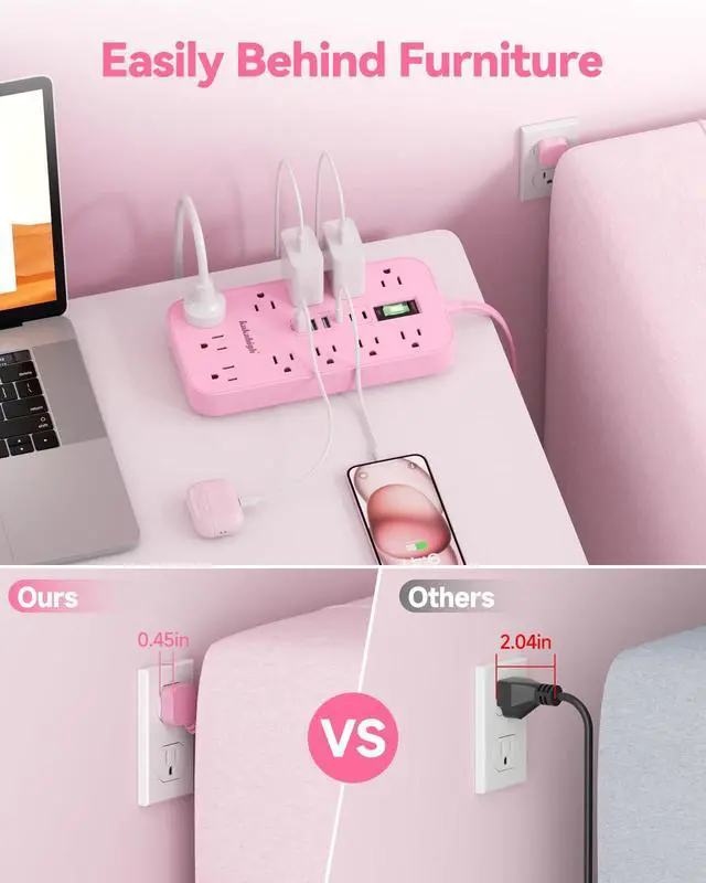 Alt view image 7 of 7 - Pink Extension Cord with Multiple Outlets- 5 FT